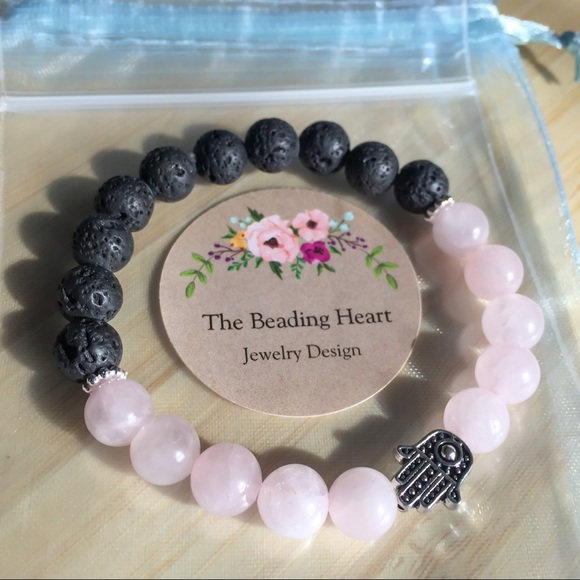 The Beading Heart Jewelry - Rose Quartz & Lavarock Hand of God Bracelet